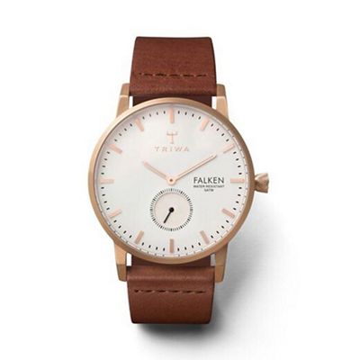 Unisex watch with white multi dial with rose gold plating and brown leather strap fast101cl010214